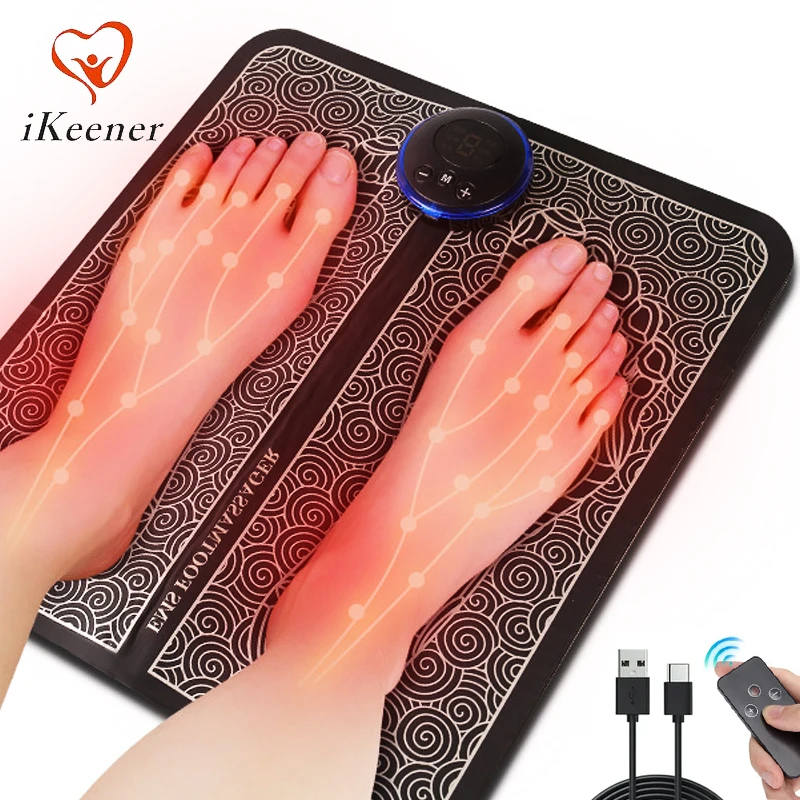 

Foot Massger 8 Modes 19 Level Electric Foot Massage Therapy Mat EMS Pulse Pad Shiatsu Acupressure Foot Pressure Pain Relief