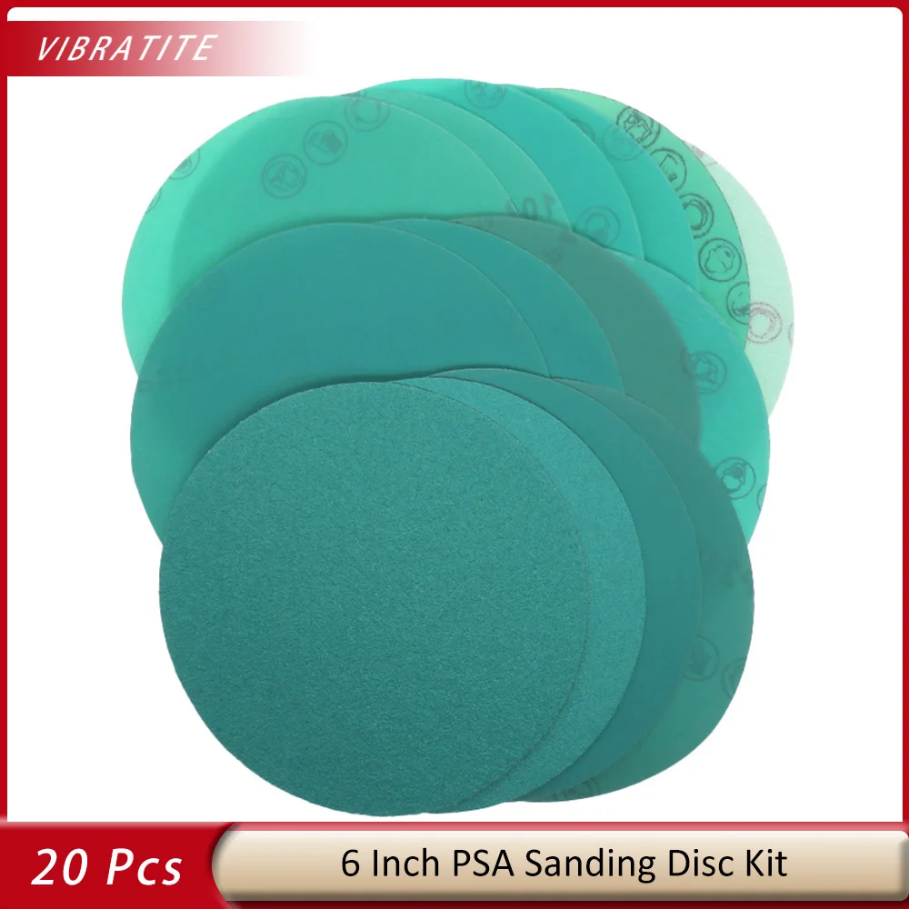 

6 Inch PSA Sanding Discs 20PCS Wet Dry Green Grinding Film Backed Sandpaper Assortment Random Orbital Sander Fine Grit Sandpapre