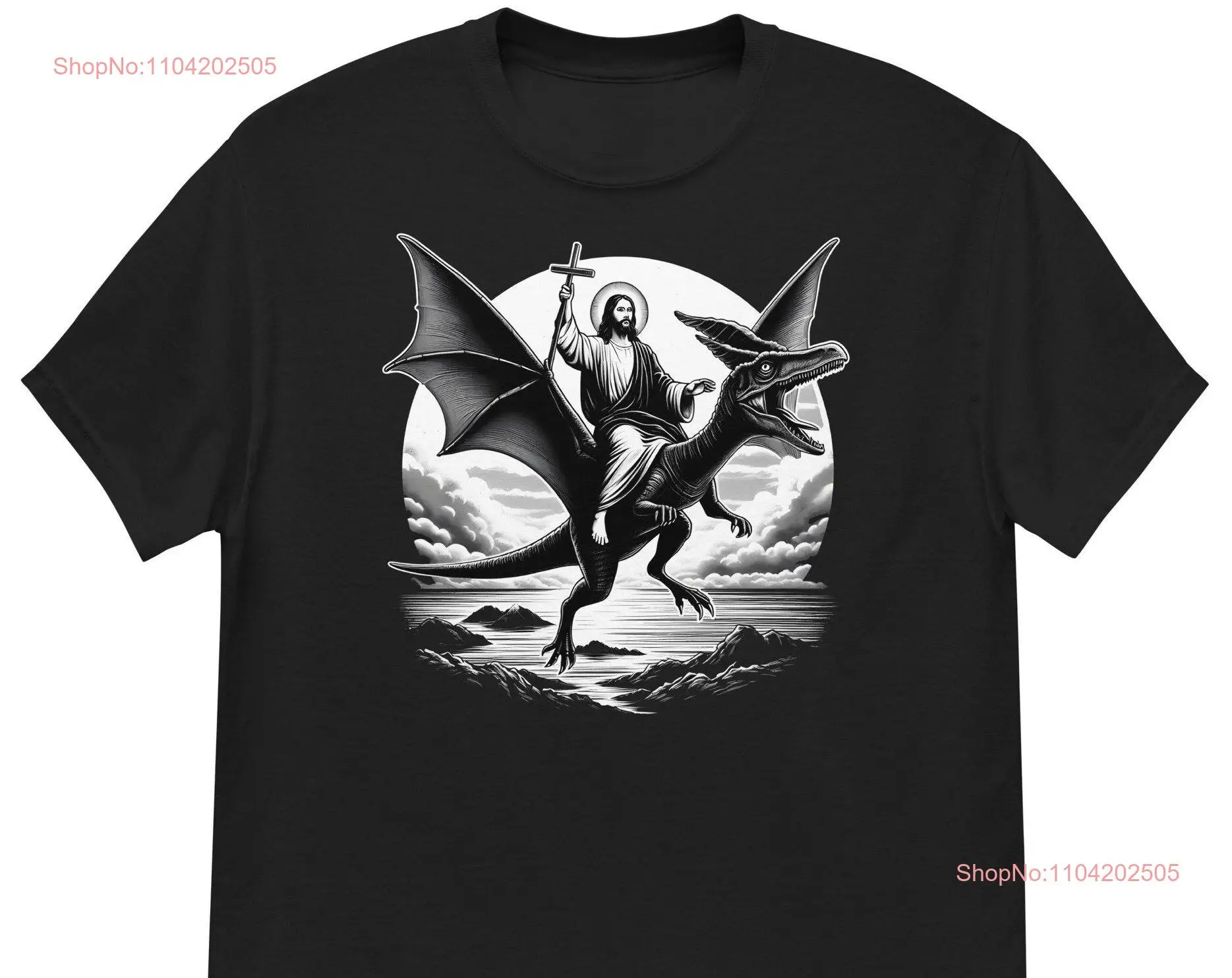 Jesus on a Dinosaur T Shirt Crazy for Men Cool Novelty s Dad Soft Funny Vintage Pterodactyl long or short sleeves