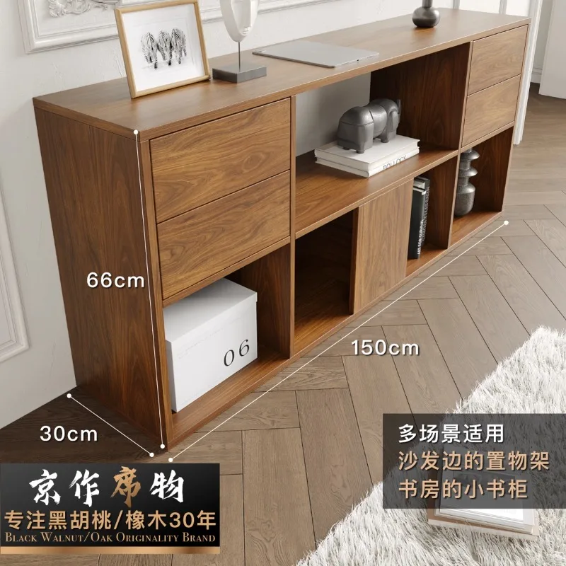 

Basics low cabinet, solid wood bookcase, black walnut low bookshelf against the wall, plaid cabinet to the ground