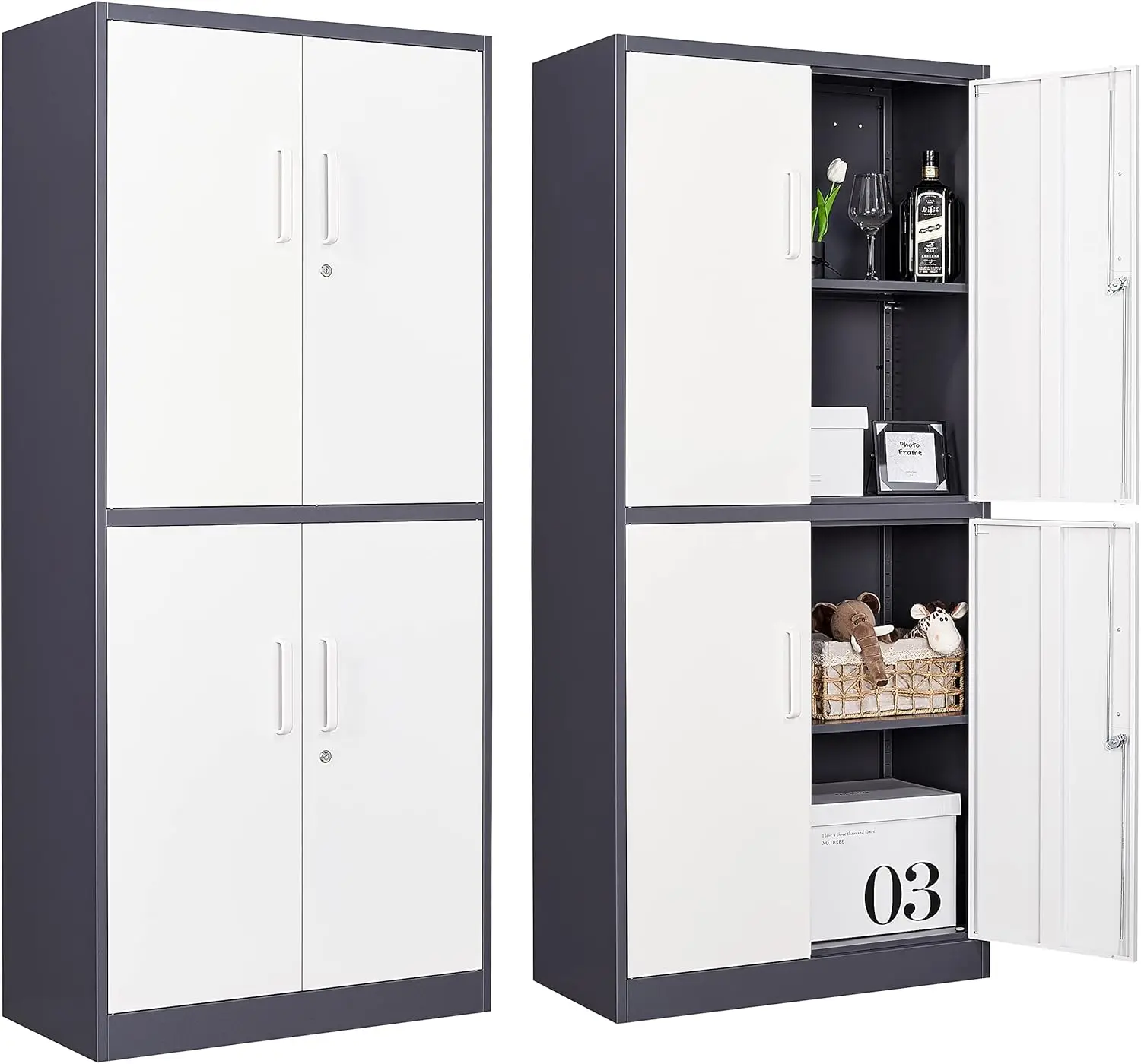 

Storage Cabinets With Doors And Shelves,71" Metal Garage Storage Cabinet With Locking Doors, Storage Adjustable Layers Shelves