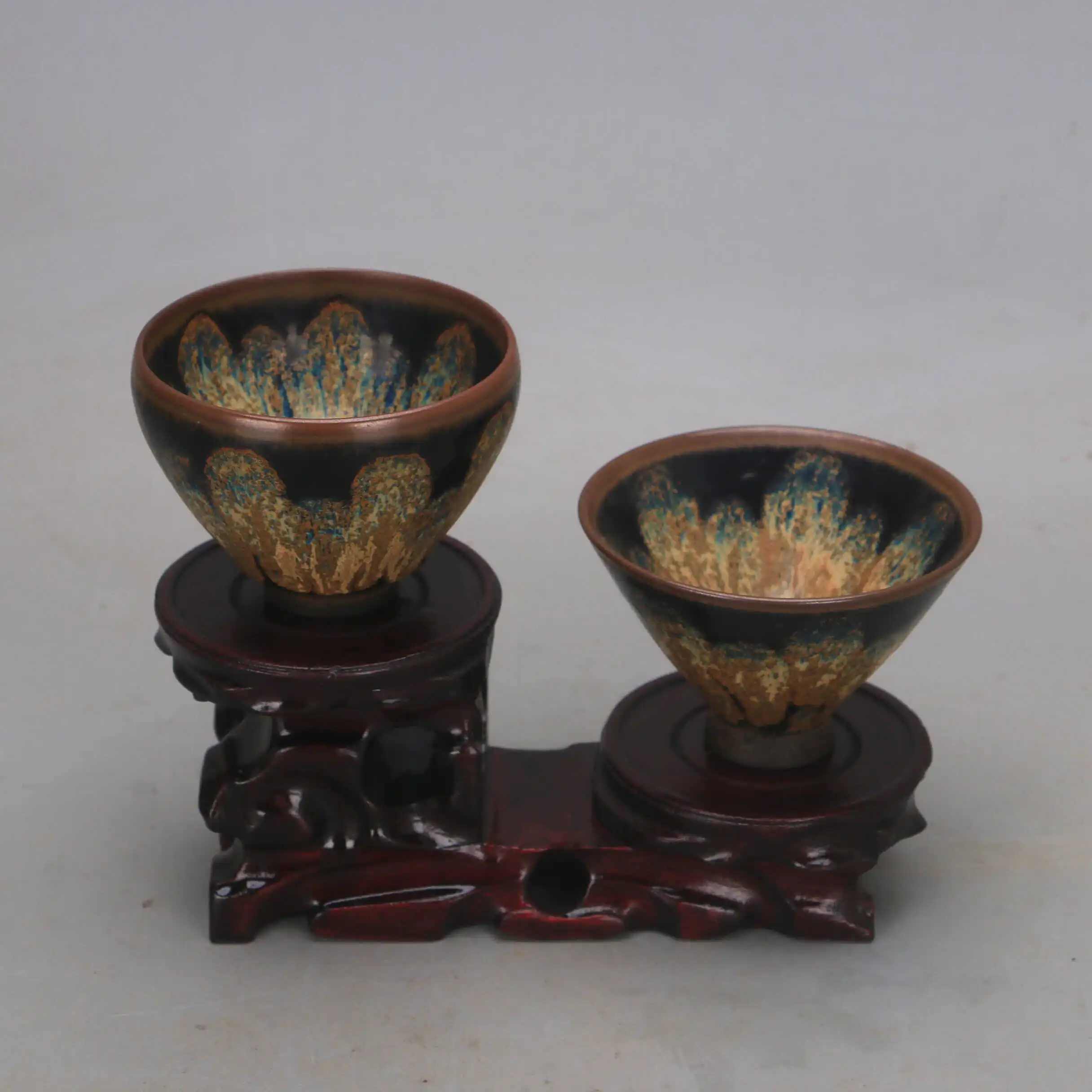Jian Kiln Style Black Glaze Porcelain Bowl with Starry Sky Painted Pattern Antique Replica Retro Home Decor Tea Cup Collection