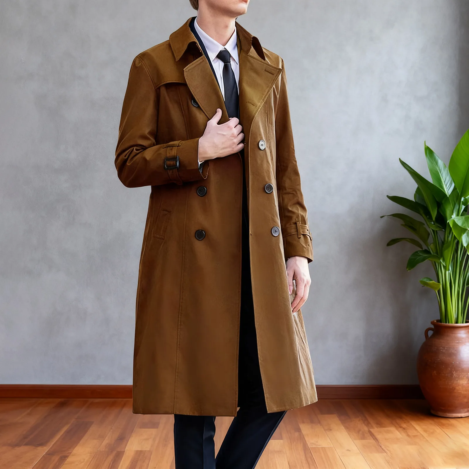 Korean Trend Men\'s Loose Casual Single-breasted Overcoat Autumn Winter Fashion New Long Sleeve Woolen Long Coat