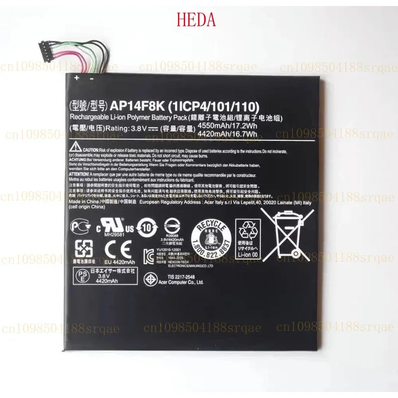 AP14F8K AP14E8K batería para Acer Iconia Tab A1-850 B1-810 B1-820/830 W1-810 1ICP4/101/110 baterías de tableta 3,8 V 17.2Wh/4550mAh