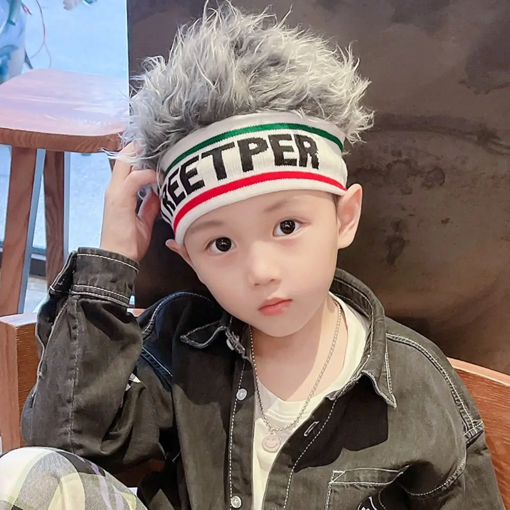 Funny Kids Wig Hat Knitted Elastic Beanies Hat Hair Integrated Headwear Personality Children Hip Hop Letter Cap