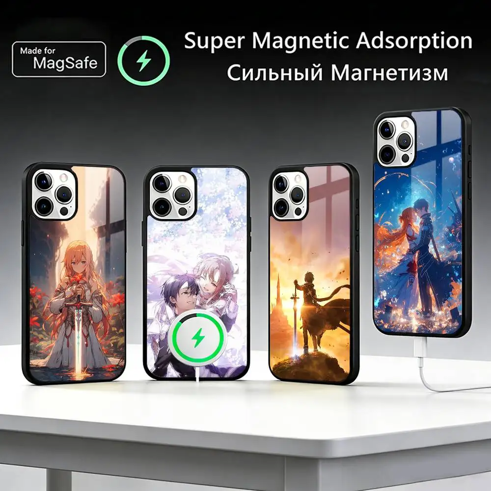 

Чехол для телефона Anime A-Asuna K-Kirito для iPhone17,16,15,14,13,12,11 Plus, Pro Max для беспроводной зарядки Magsafe