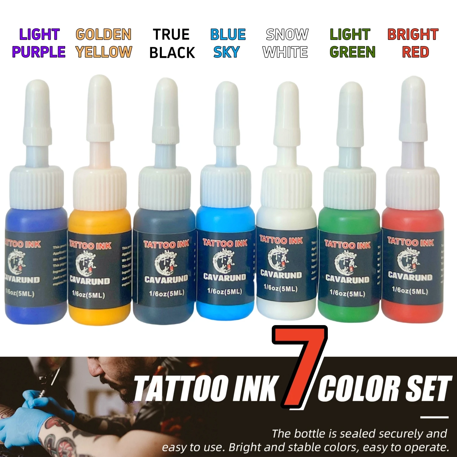 

Новый профессиональный набор чернил для татуировки, 7 цветов, набор чернил для татуировки на 5 мл, 1/2 унции, принадлежности для татуировщиков и начинающих