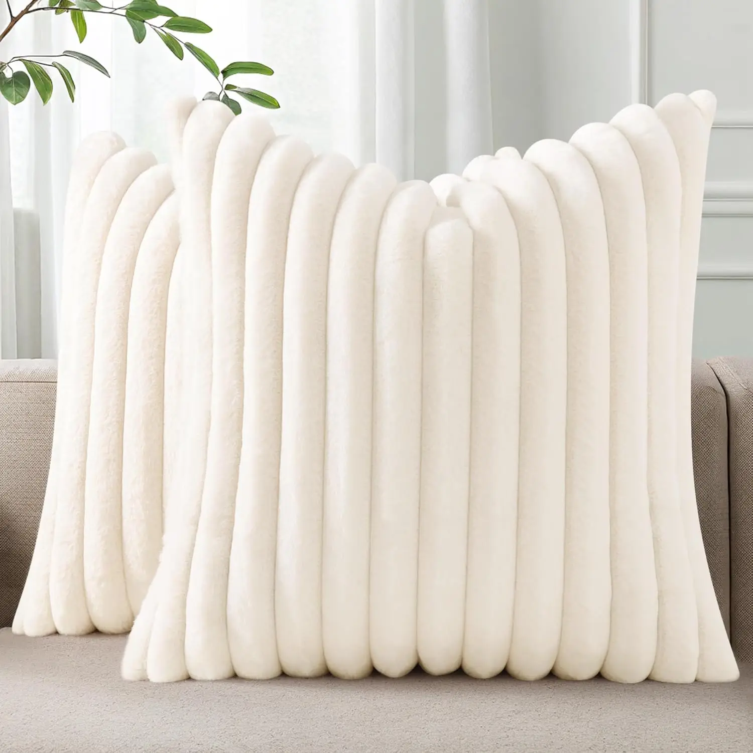 

Faux Fur Christmas Pillow Covers – 18"x18", Set of 2 (Cream White)