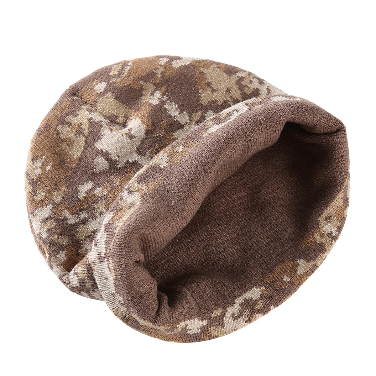 Camouflage Knitted Hat for Men, Autumn and Winter Warm Pullover Hat, Outdoor Casual Cold Weather Hat, Versatile Pixel Camouflage Beanie, Cycling Headgear