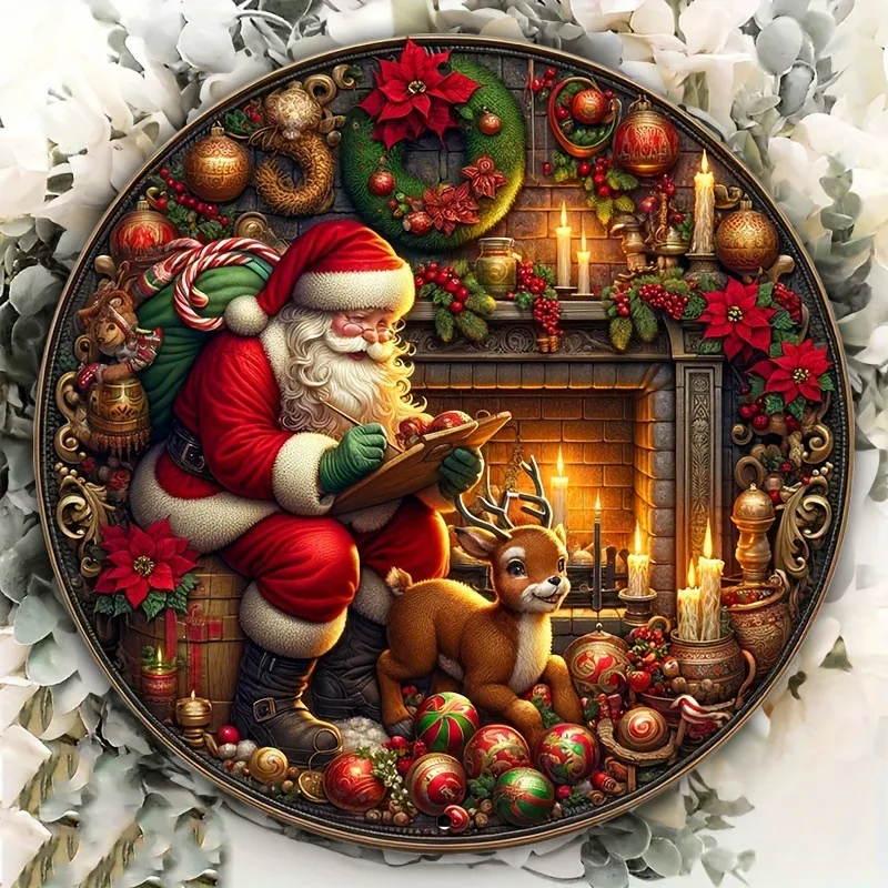 คริสต์มาสSanta Claus Reindeerไม้Porchพวงหรีดแขวนพิมพ์ป้ายจี้ตกแต่งXmas Plaquesในร่มแผ่นHome Decor