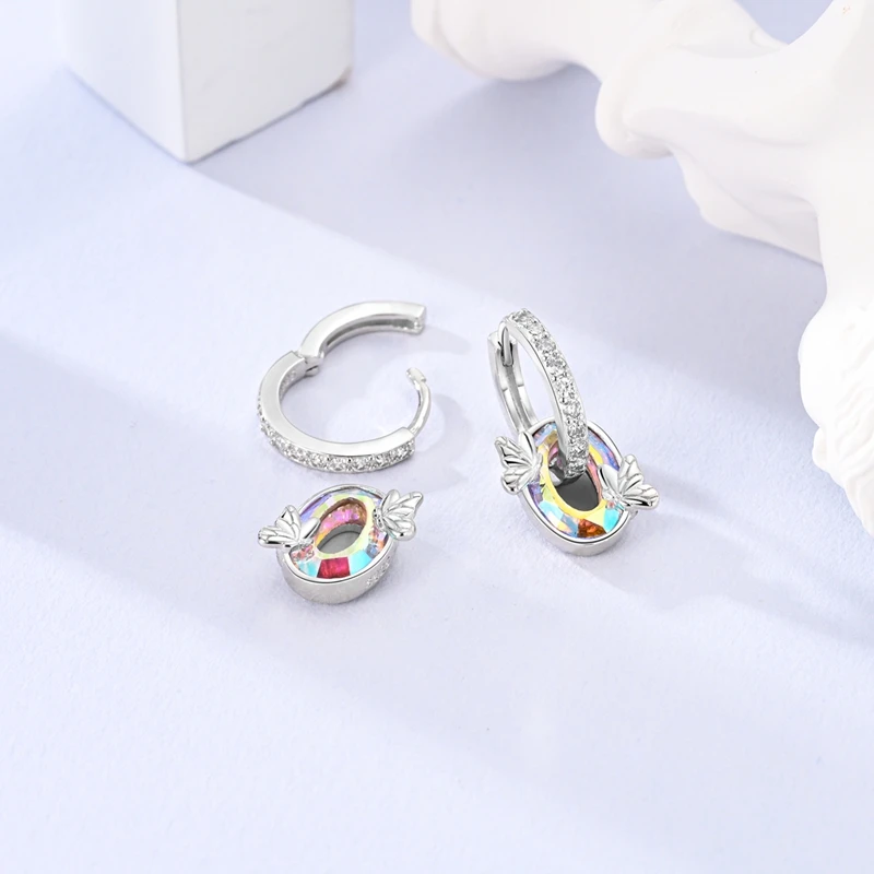 Butterfly Series Earrings For Women 925 Sterling Silver Pink Bear Double Hoop Earring Fine Birthday Jewelry Valentine\'s Day Gift