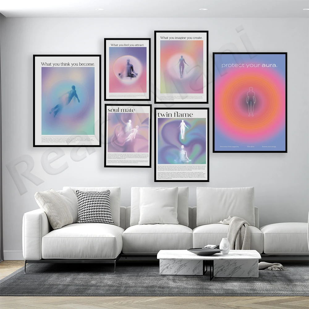 Twin flame and soulmate spiritual halo poster, gradient spiritual art, twin flame gift, psychedelic, fashion aesthetic poster