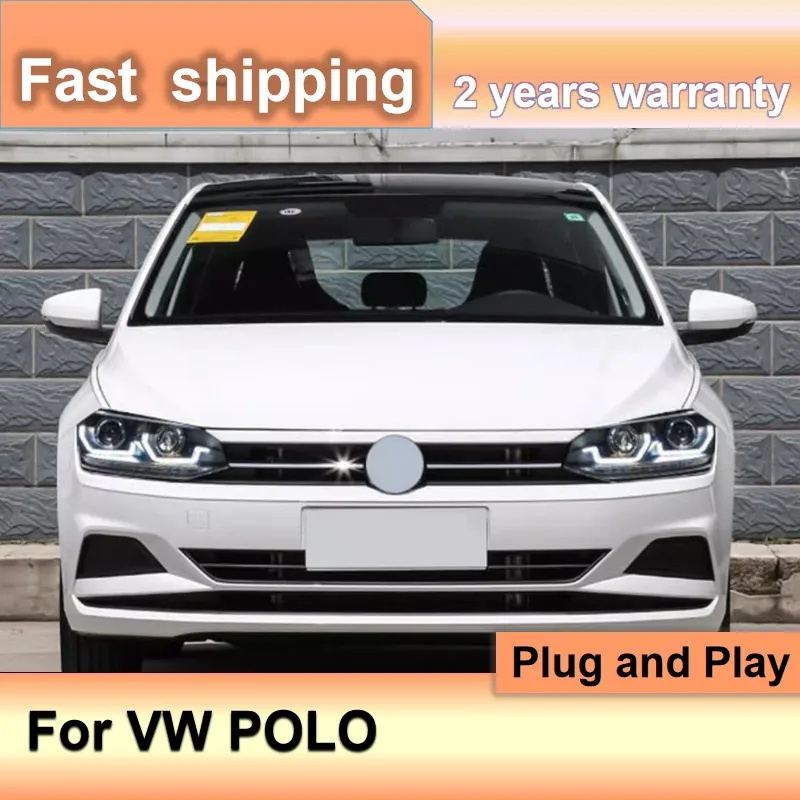 Car Accessories for  VW Polo Head Lamp 2019-2020 Volkswagen Polo Headlights DRL Turn Signal High Beam Angel Eye Projector Lens