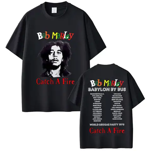 Rapper Bob Marley Caych A Fire Album Tour 2025 Graphic T Shirts Men's Women Hip Hop Vintage Oversized Cotton T-shirt Streetwear