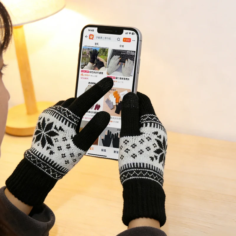 Autumn and Winter Warm Thickened Fleece-Lined Knitted Gloves for Men and Women to Protect Against the Cold While Running