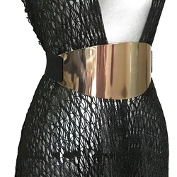 Extra Big Mirror Metal Plate Belts Ultra Wide Obi Waistband for Women Gold/silver