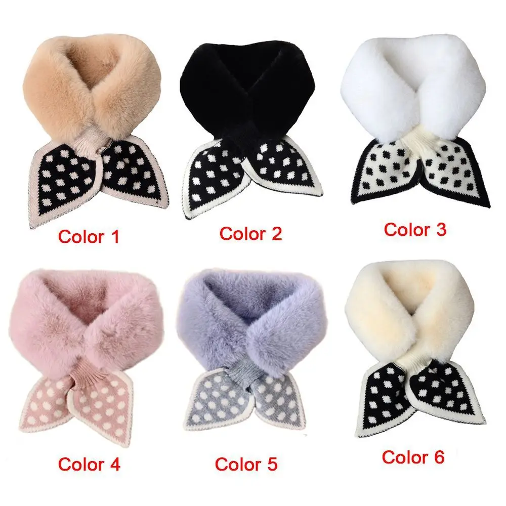 Winter Versatile Warm Cross Scarf Thicken Wave Dot Plush Scarfs Faux Fur Plush Neckerchief Fashion Windproof Warm Bib Shawl