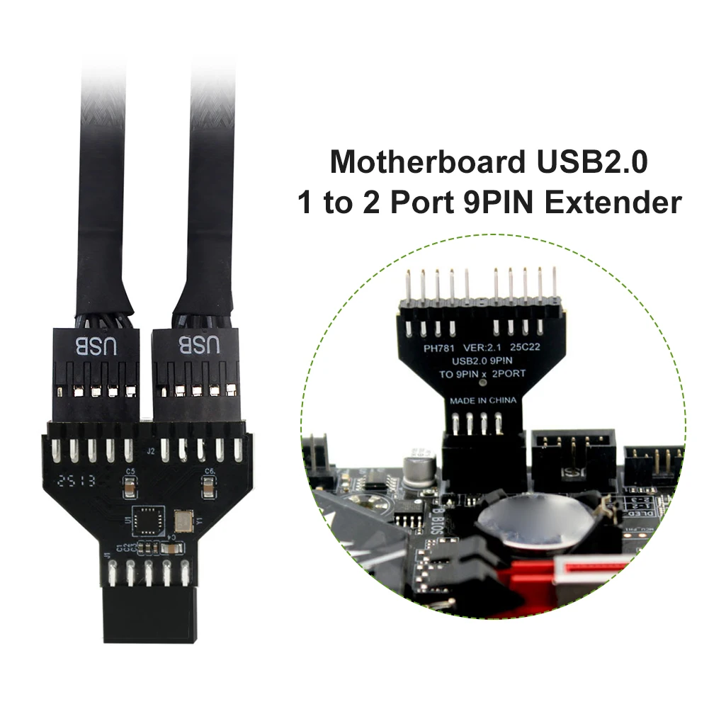 Motherboard USB2.0 9Pin Extension Cable Adapter 9-Pin USB HUB USB 2.0 Connector Front Panel Plug-in Connector for RGB Lamp Fan
