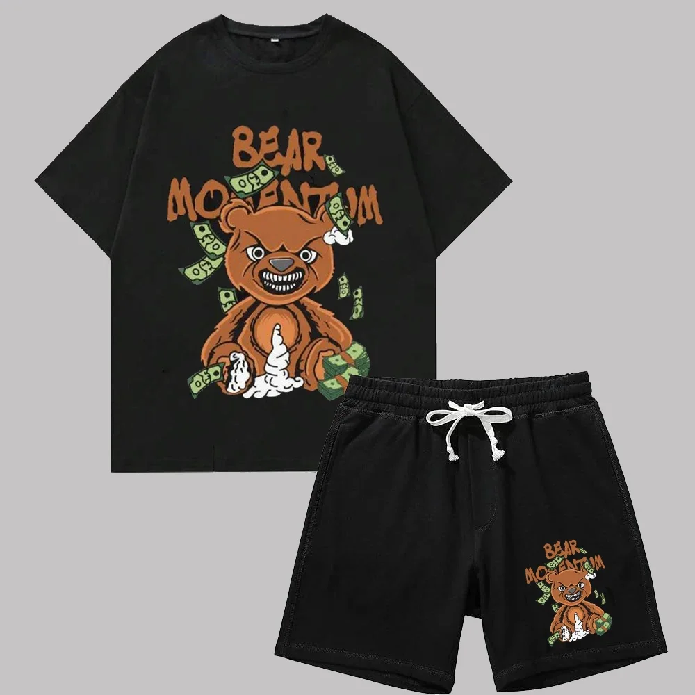 Summer T Shirt + Shorts Women Men Casual Suit Streetwear Y2k Clothes Fashion Funny Short Sleeve Drawstring Short Pants Set Unisex
