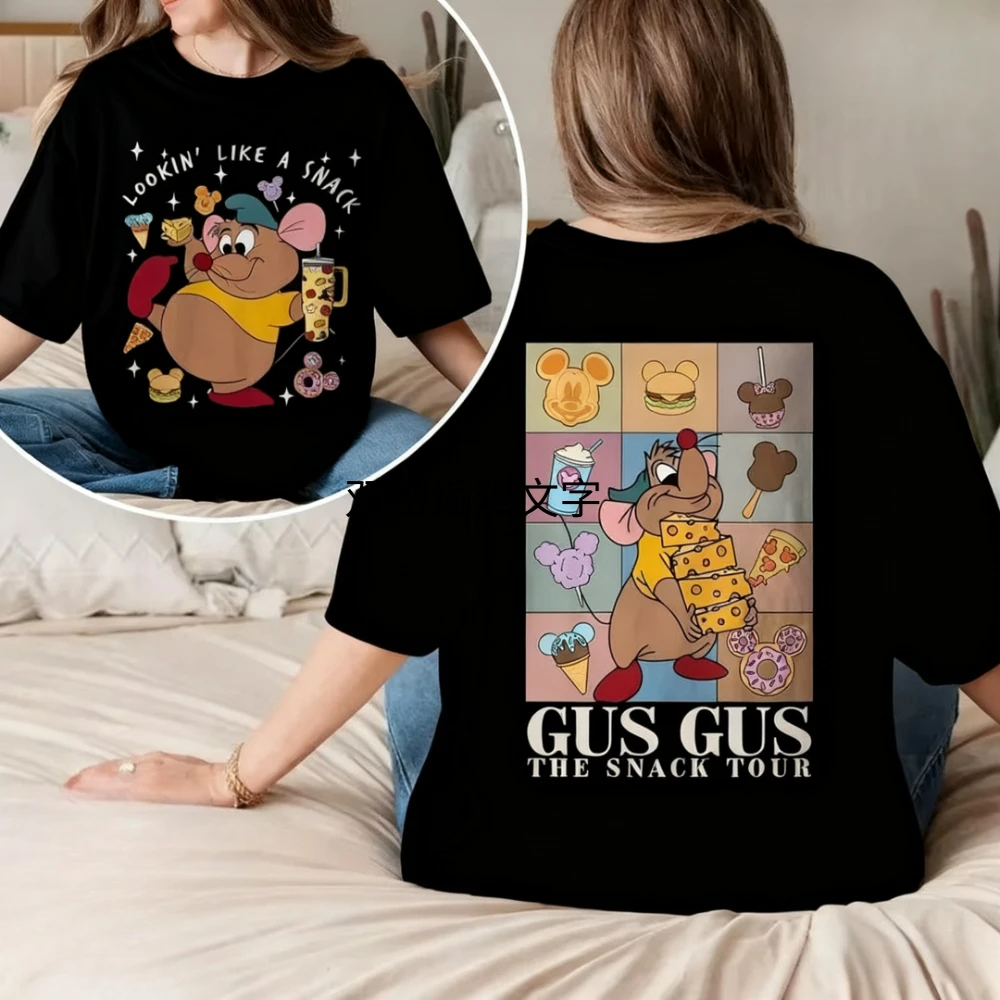 Camiseta de Color cómoda de Disney-like Snack Gus Gus, camisa de fondo de algodón para todas las estaciones para hombres y mujeres, ropa Vintage