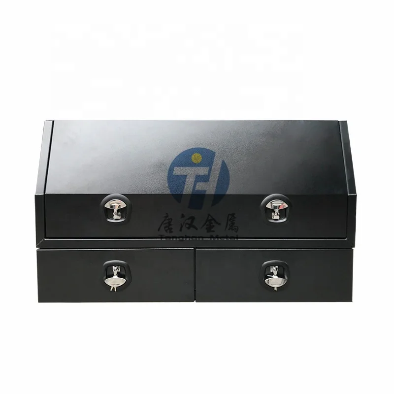 Flat Aluminum Truck Toolbox, 2.5mm Side Opening Toolbox with Drawers, 1400x600x820mm, Heavy Duty Waterproof Truck Bed Storage