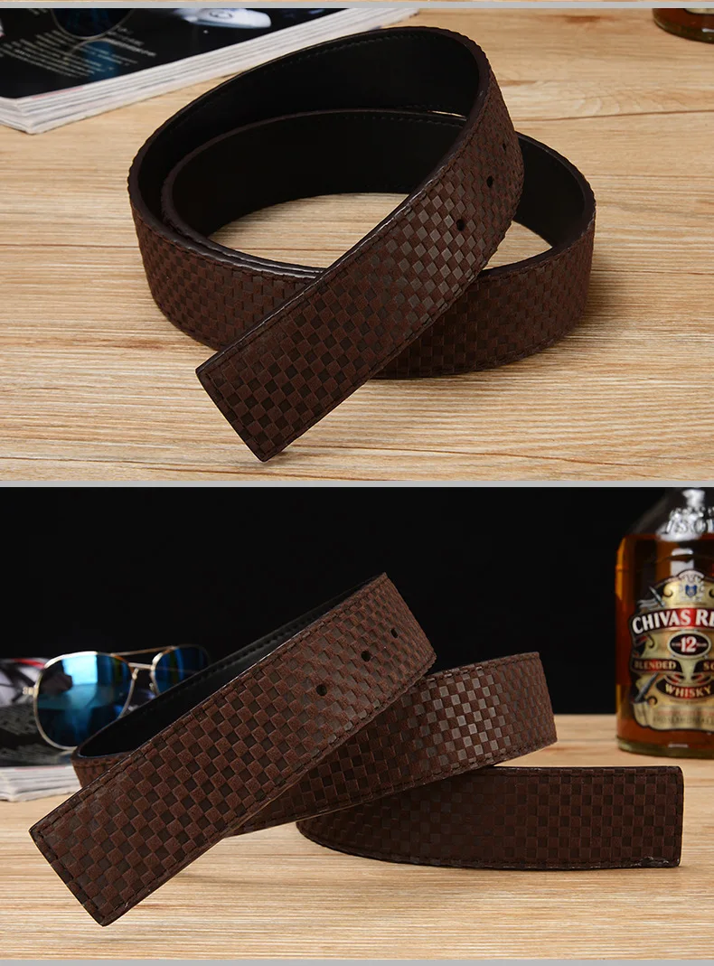 New Genuine Leather Belt with Body, Men's Headless Belt, Business Millet Plaid Belt,fashionable and Versatile Pants Belt