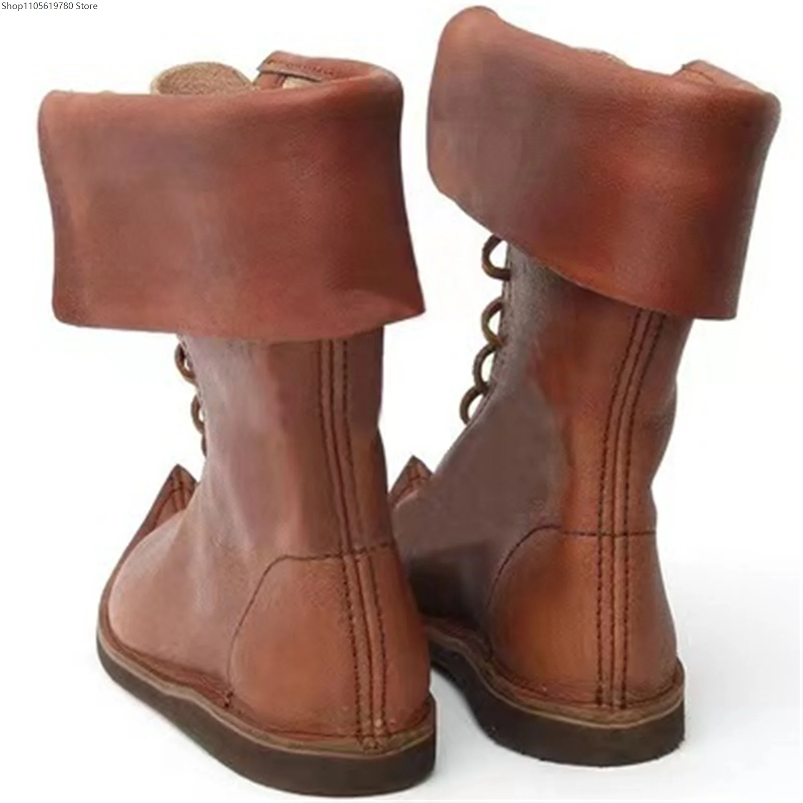 Men Pointed Retro Viking Pirate Boots Flip Over Strap Leather Knight Boots Renaissance Medieval Matte Shoes for Halloween Party