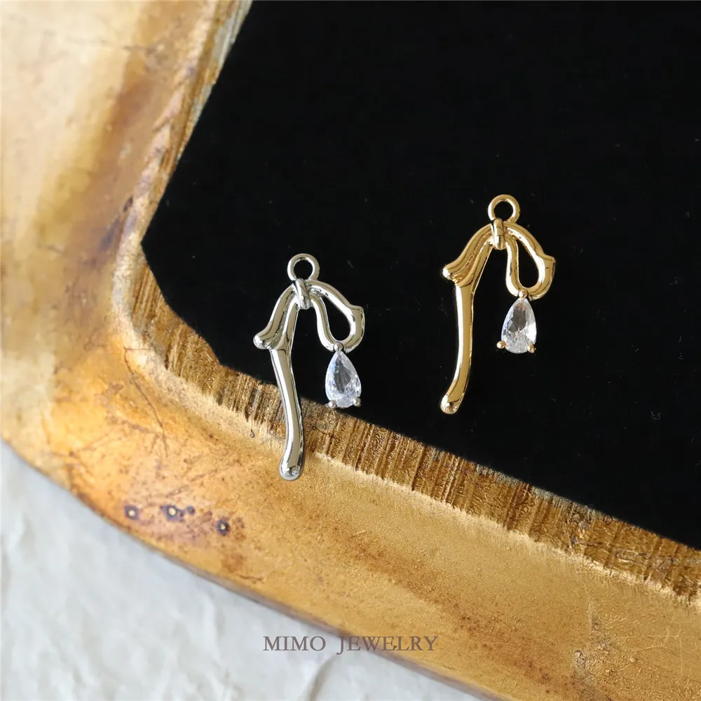 14K Gold Color Elegant Tassel Water Drop Zircon Bow Pendant DIY Necklace Bracelet Handmade Charm Accessories