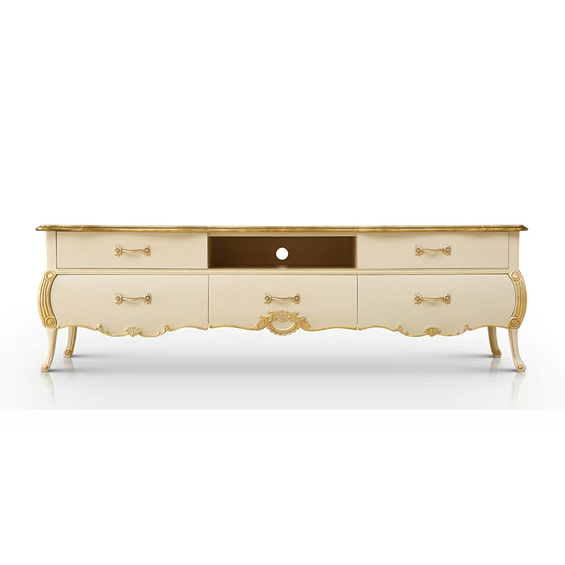

Italian design luxury carved wood veneer top TV stand antique French TV stand sideboard