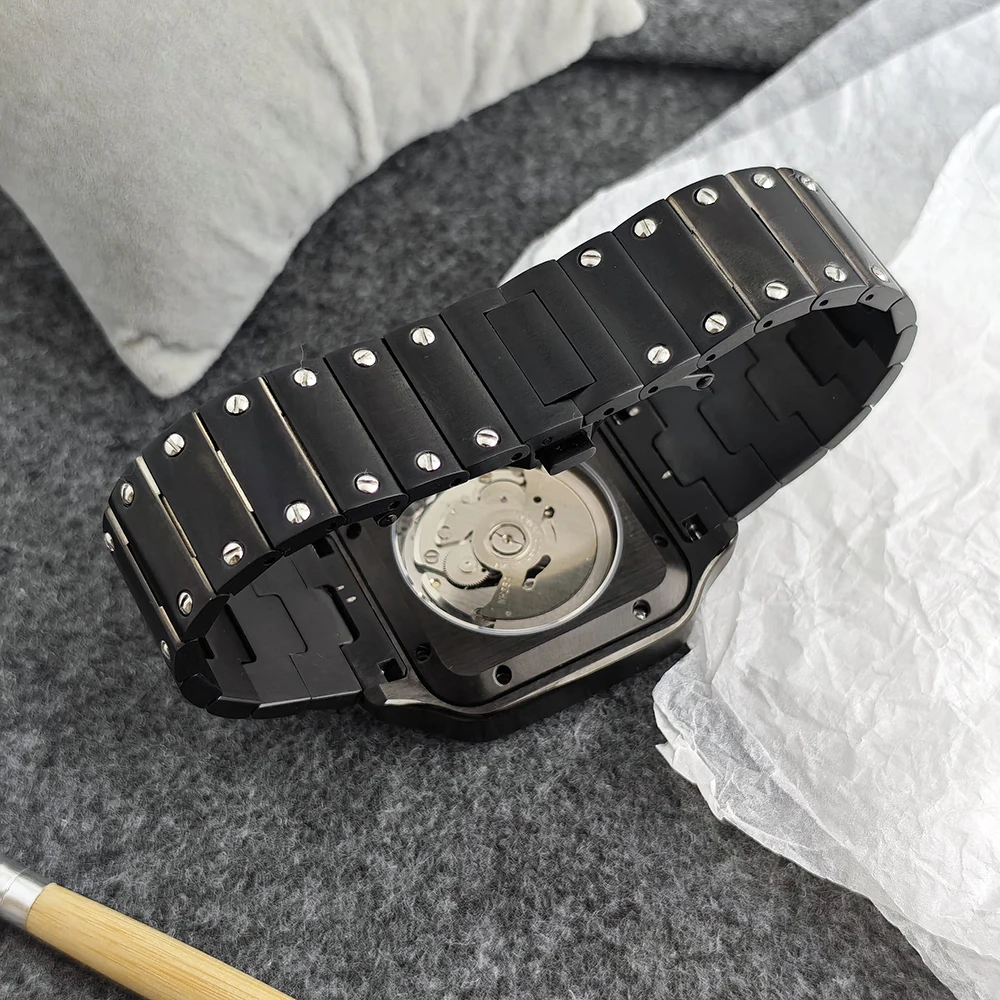 ساعة NH35 38 ملم ساعة سوداء فاخرة بشعار مخصص قرص وردي أسود مناسبة لملحقات ساعة الحركة NH35 #3