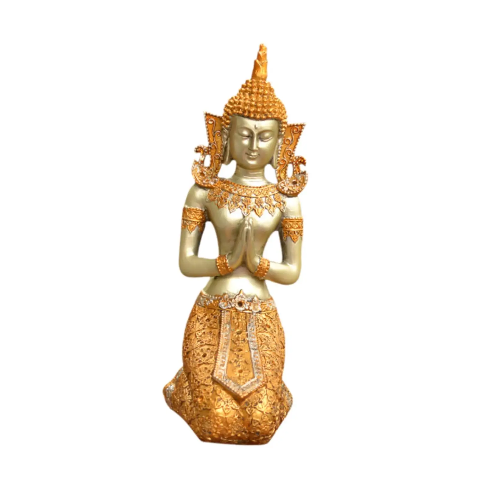 Buddha Statue Thai Buddha Figurine Fengshui Resin Kneeling Praying Statue Sculpture for Shelf Office Cabinet Living Room Home