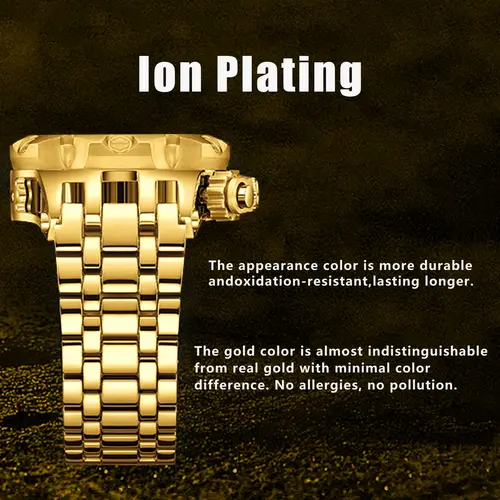 YaLaLuSi Men's Multifunctional Luxury Watch, Gold Strap with Atmospheric Dial, Fashionable and Practical Gift Box - Image 3