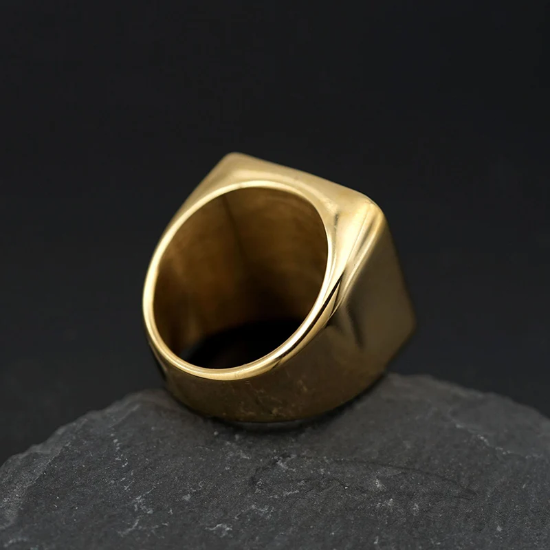 HIP Hop Bling Iced Out Massiver Edelstahl Mali Löwe Ringe Quadratischer Fingerring für Männer Rapper Schmuck Gold Silber Farbe