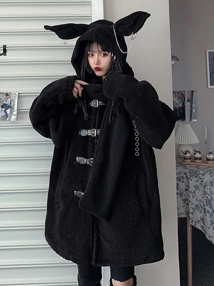 INSCUTEE Streetwear Y2k Alt Neckerchief Women Harajuku Vintage Mall Goth Grunge Cute Rabbit Cap Scarf with Chain Emo Wrap Female