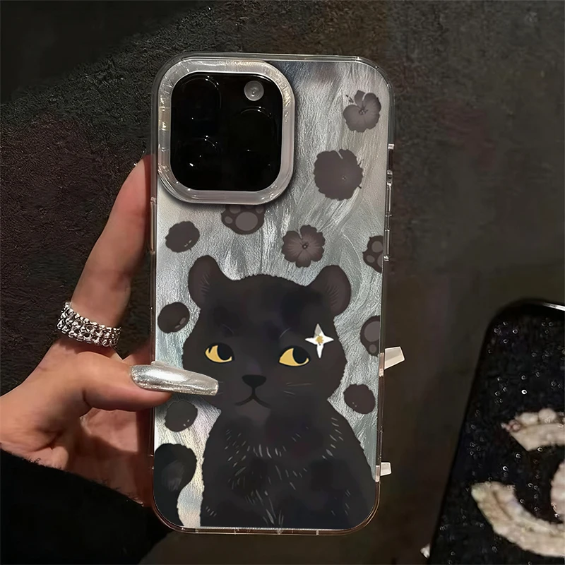 الغابات زهرة لطيف الكرتون القط الأسود IMD جراب هاتف ل Xiaomi Redmi ملاحظة 14 13 12 برو زائد 5G 12S 11 Redmi 13 12 14C 13C غطاء