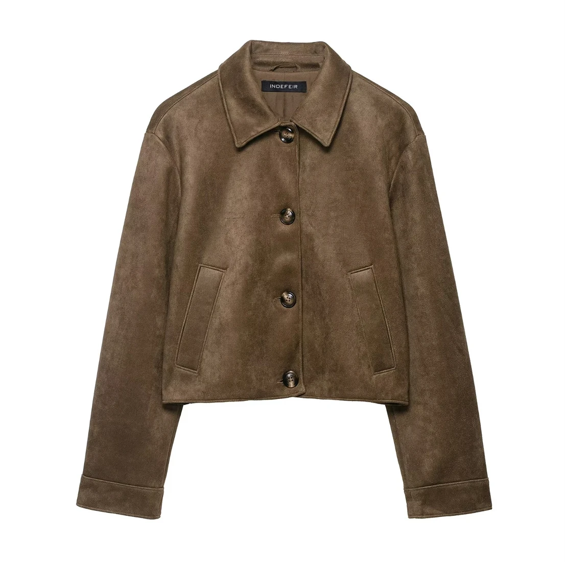 

Women's Fashionable Button-Front Design Suede-Effect Jacket 2025 New Arrival Stylish Women's Outerwear