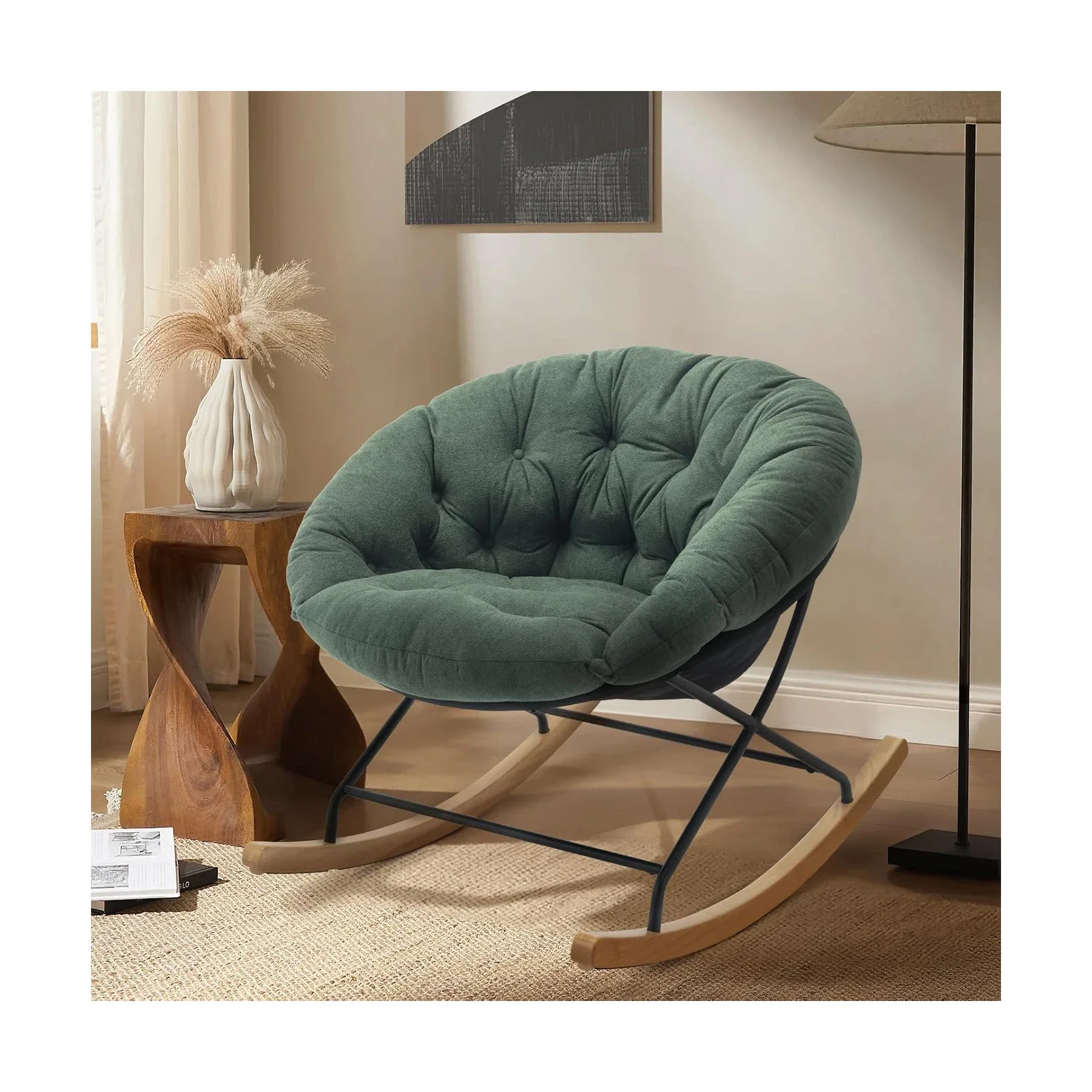 

Rocking Chair Nursery, Upholstered Glider Rocker Accent Chair Saucer Armchair for Living Room, Bedroom, Office