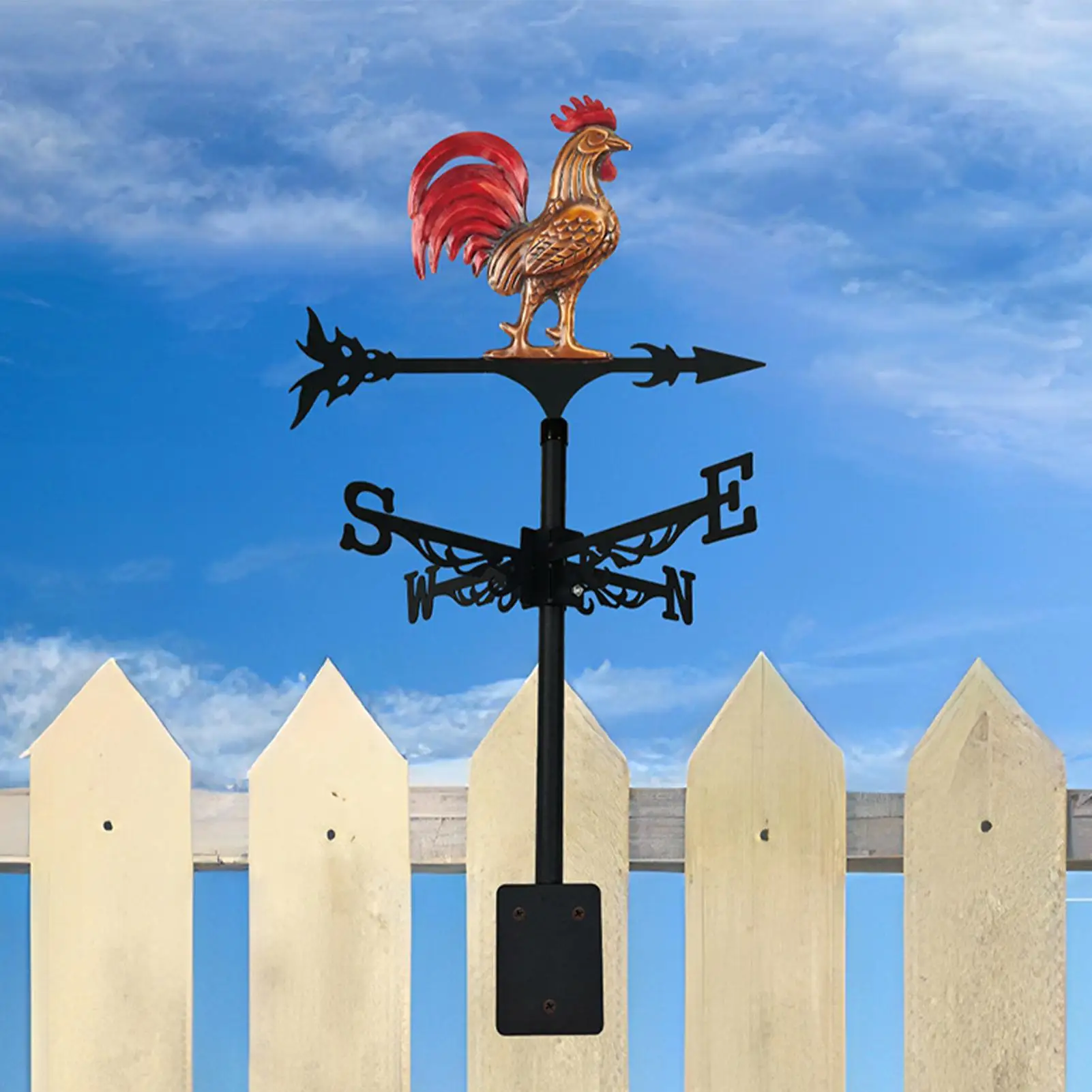 Weather Vane Decorative Iron Rooster Yard Decoration Roof Mount Wind Vanes for Outdoor Backyard Patio Lawn Farm Courtyard
