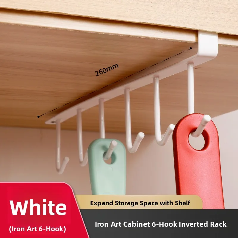 

No-Drill Iron Art Multi-Functional Storage Ra Dormi Hanging elf Organizer 6-Row Hooks Storage Cabinet Internal elf