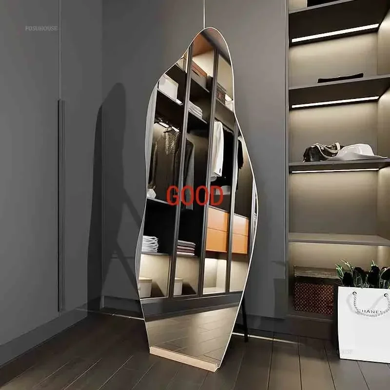 

Light Luxury Clothing Store Special-shaped Decorative Mirrors Nordic Cloakroom Floor Full Length Mirror for Hallway Home Decor U