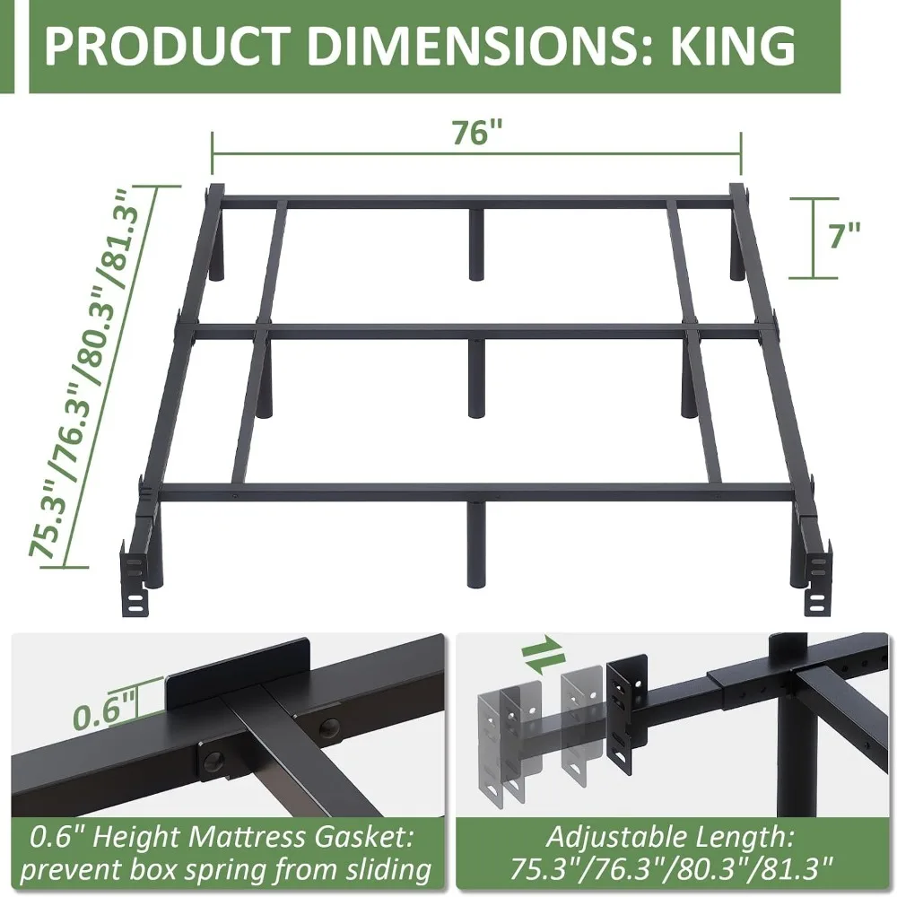 King Metal Bed Frame, 7 Inch Low Heavy Duty Platform Bed Frames King Size for Box Spring and Mattress,
