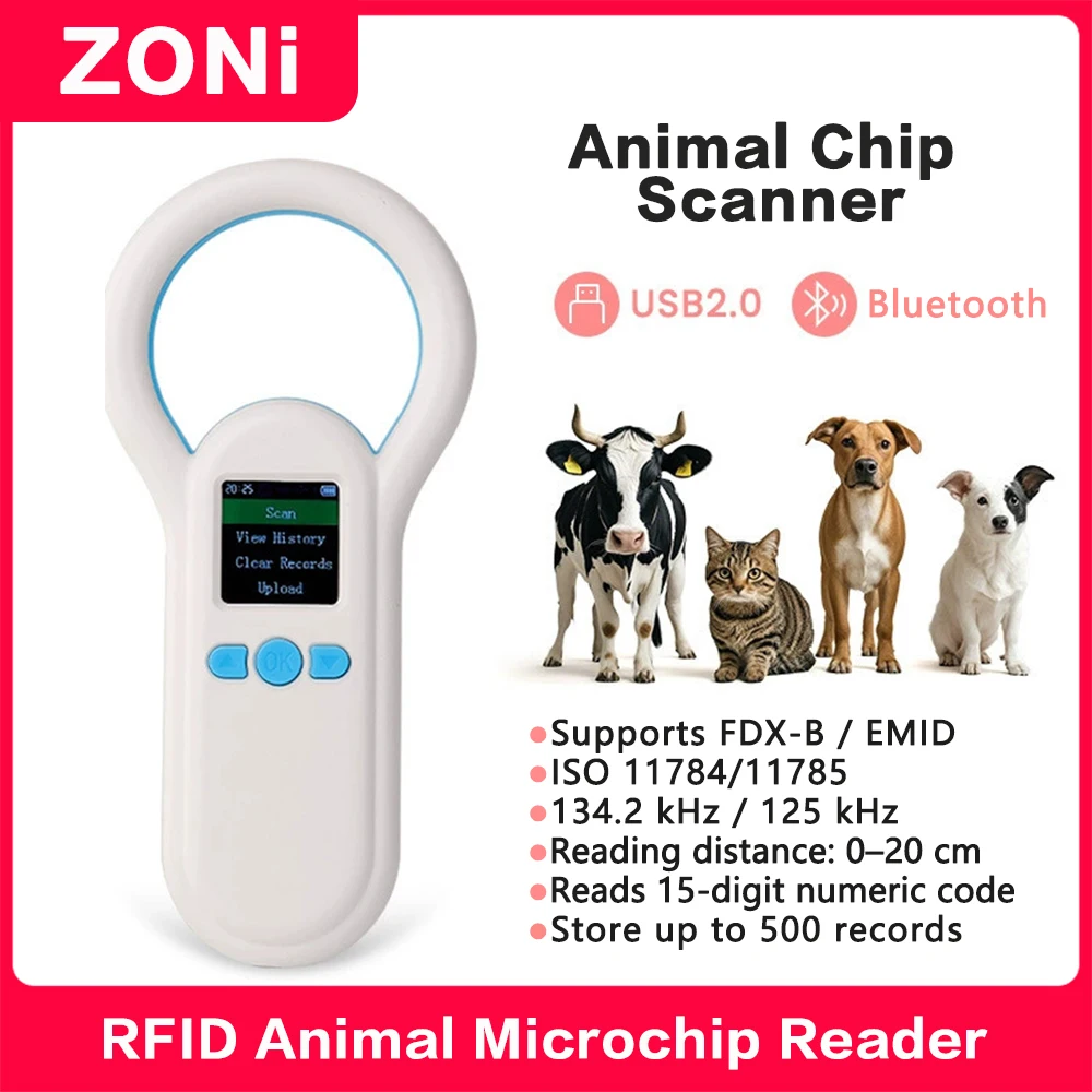 RFID LF Pet Microchip Scanner USB Wired/Bluetooth/2.4G Wireless Universal for Dogs, Cats & Animals 125/134.2KHz Reader FDX-B
