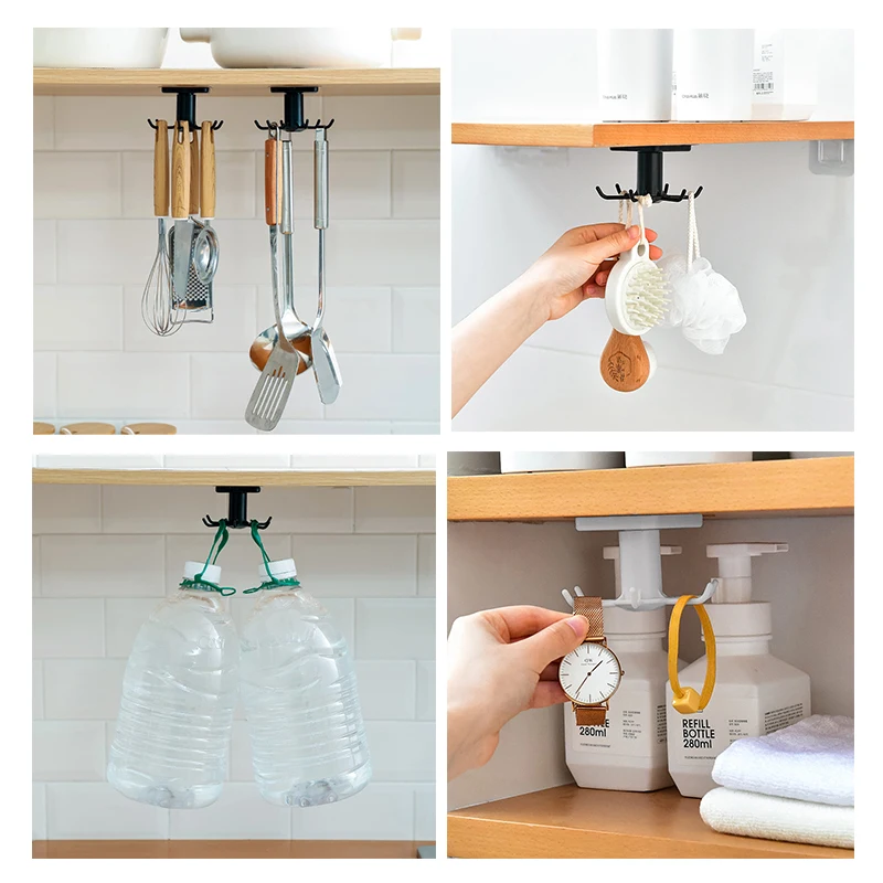 Kitchen Hooks Rotating Storage Rack Without Punching Wall-Mounted Kitchenware Supplies Gods Multifunctional Shelves