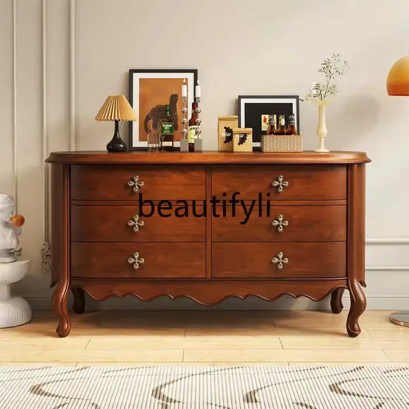 

French chest cabinet solid wood bedroom small apartment TV side cabinet middle antique entrance cabinet