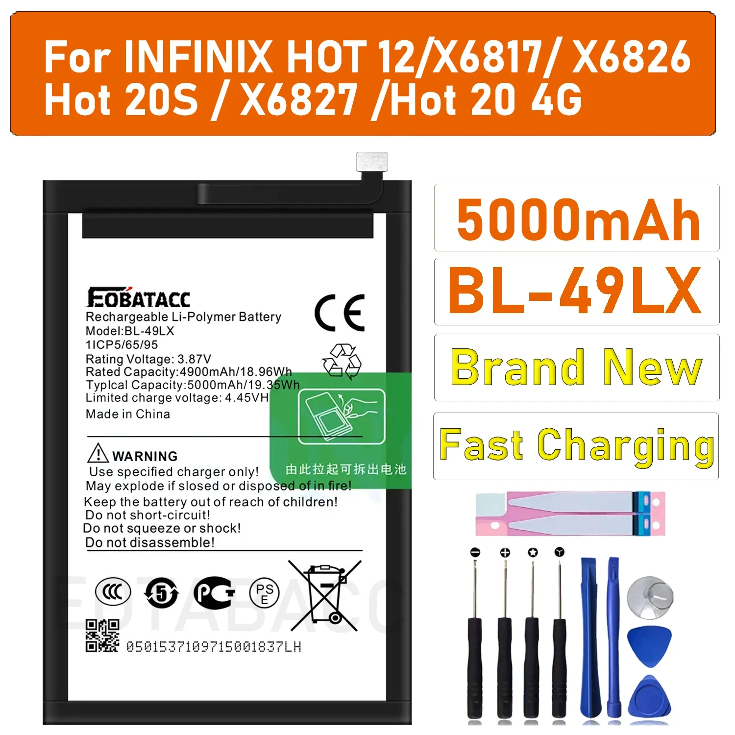 BL-49LX Battery For Infinix HOT 12/Hot 20S mobile phone BL-49LX large Mobile Phone Batteries +Tools