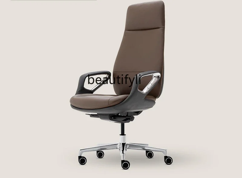 

Italian light luxury leather boss office study computer chair comfortable large class president swivel chair can lie down