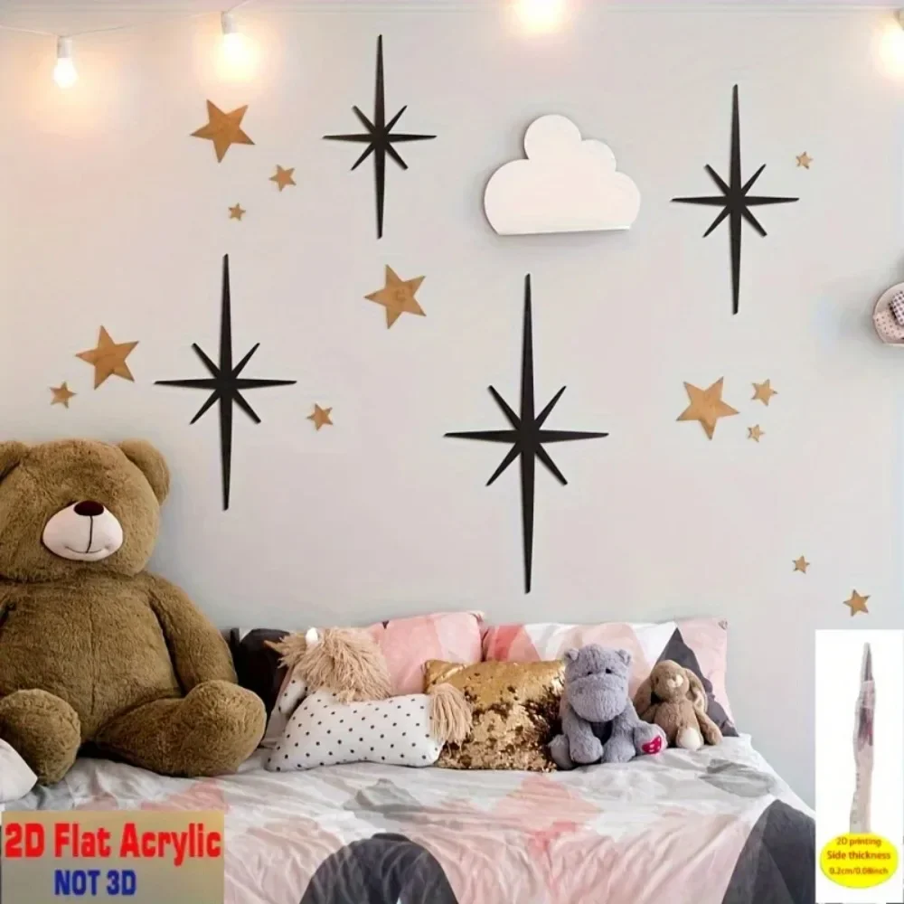 CIFBUY Metal Wall Art 4Pcs Modern Starburst Black Atomic Star Print Rustproof Waterproof Hanging Ornament for Office Living Room
