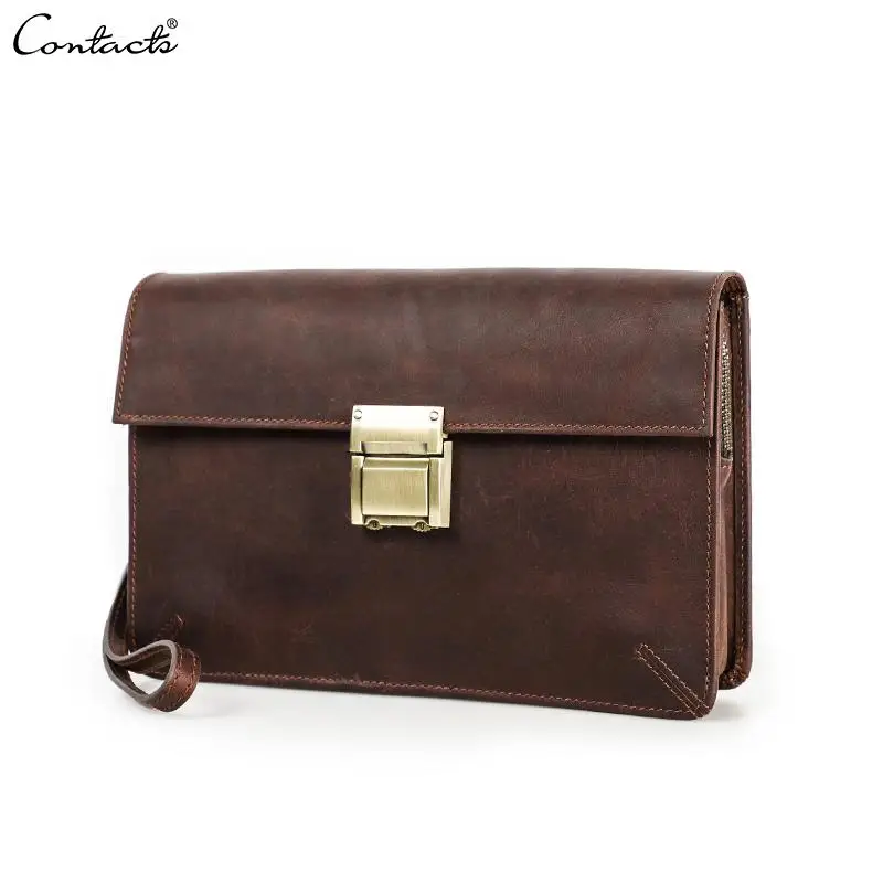 CONTACT\'S Men Clutch Bag Luxury Genuine Leather Password Designer Bag Casual Clutch Wallet Bag Male Handbag Purs Large Capacity