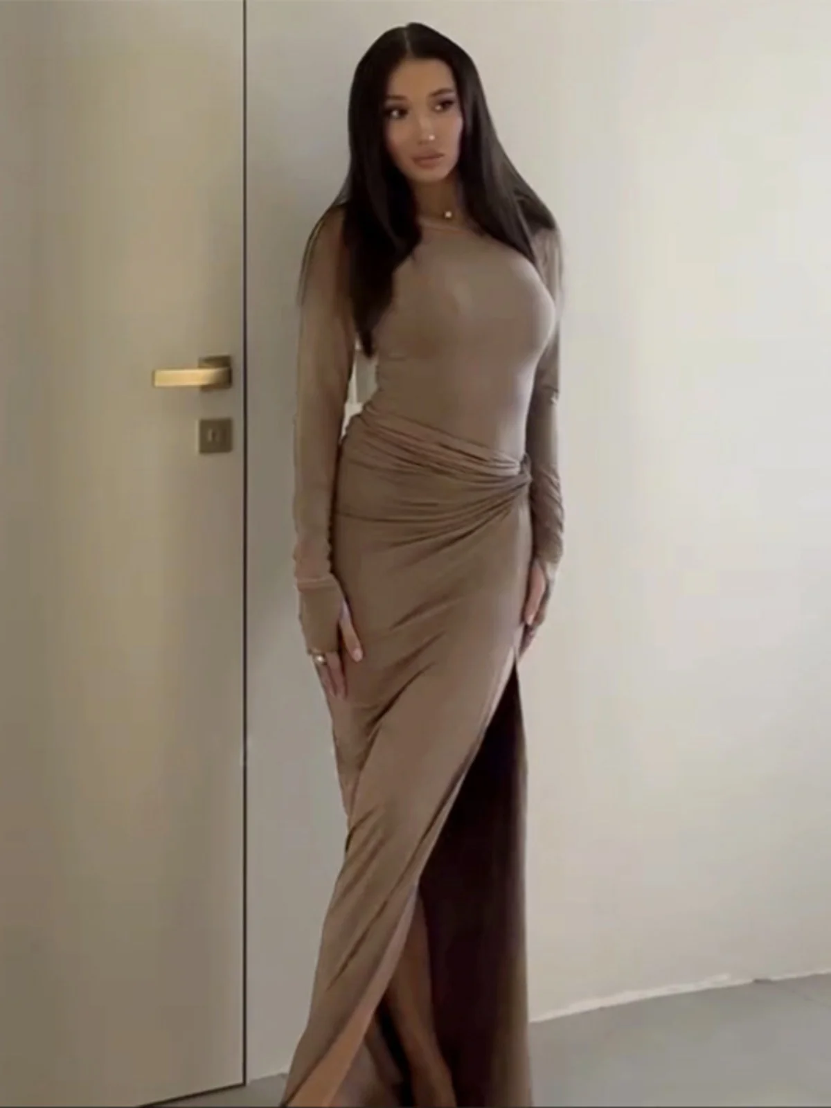 Conjunto de falda con abertura sexy y detalle de nudo retorcido, conjunto de moda ajustado, conjunto largo de moda para mujer, colección de otoño