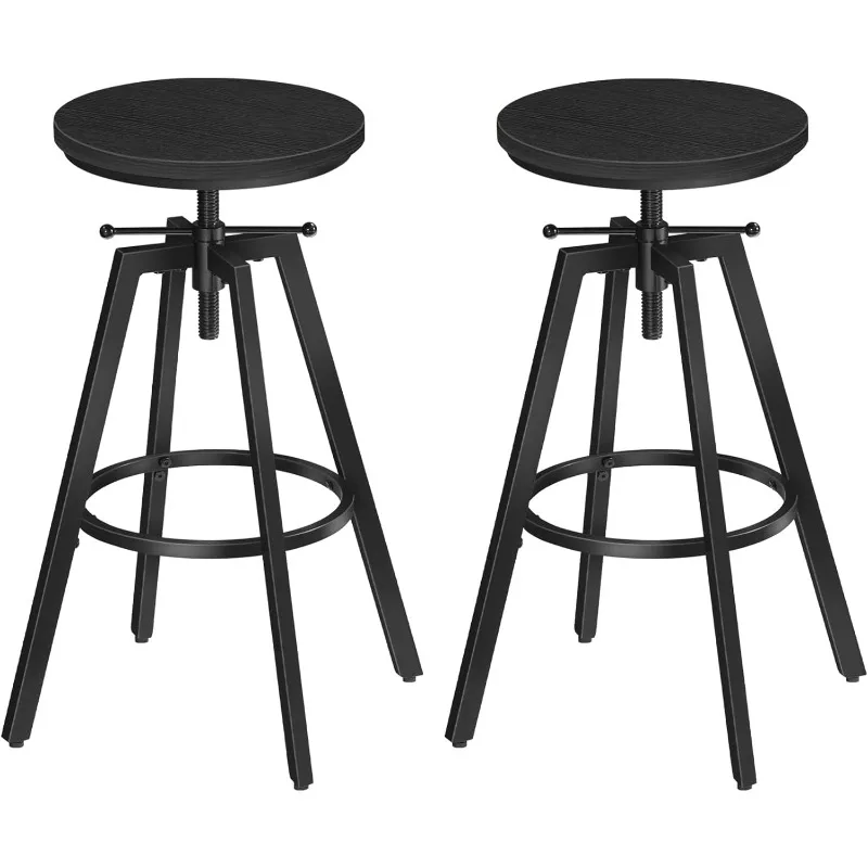 

Bar Stools, Round Bar Chairs with Sturdy Metal Frame, Set of 2 Industrial Bar Stools, Height Adjustable, Kitchen Breakfast